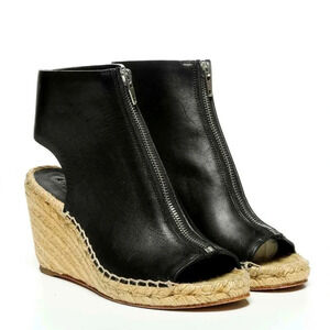 Celine Phoebe Philo Black Leather Espadrille Wedge Shoes -  37 EU